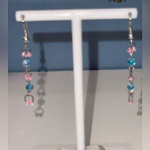 Earrings:  Silver and Pink Beaded Earrings